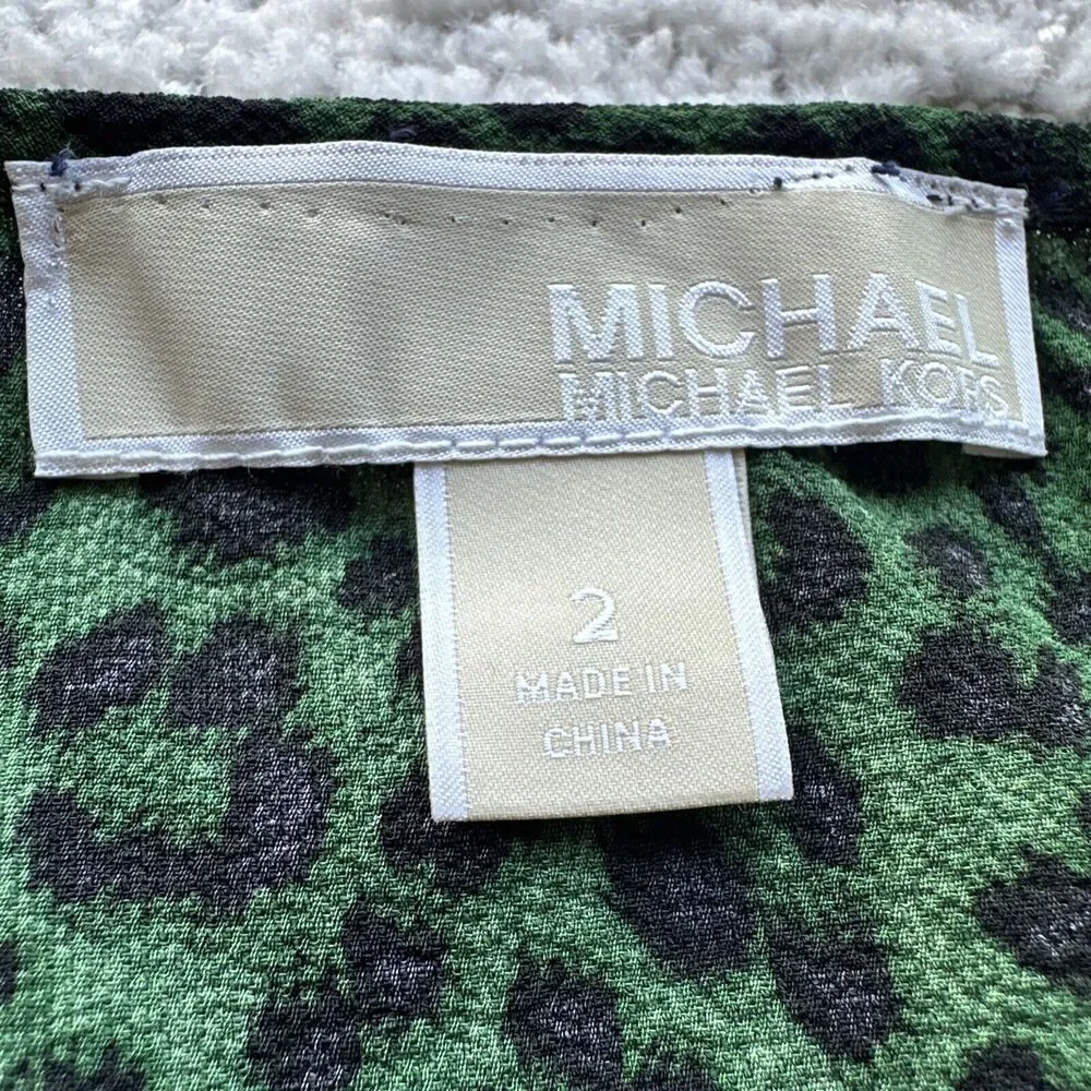 Micahel Kors Green Leopard Sleeveless Tunic Blouse Top Women's Size 2 Ruffle‎